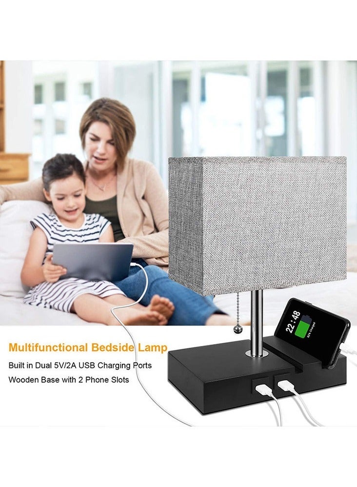 Sharpdo USB Charging Table Lamp Cloth Cover with three Color Temperatures LED Bulb Eye Protection, Chain Switch, Funky Zipper Switch with 2 USB Ports, Ideal for Bedroom Living Room Office Lighting - Image 3